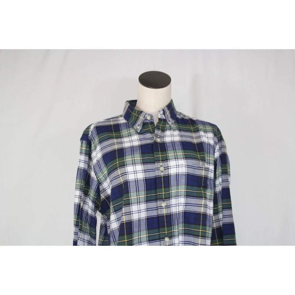 J.CREW MEN'S OXFORD SPORT SHIRT BLUE GREEN WHITE YELLOW CHECK PLAID COTTON SZ M